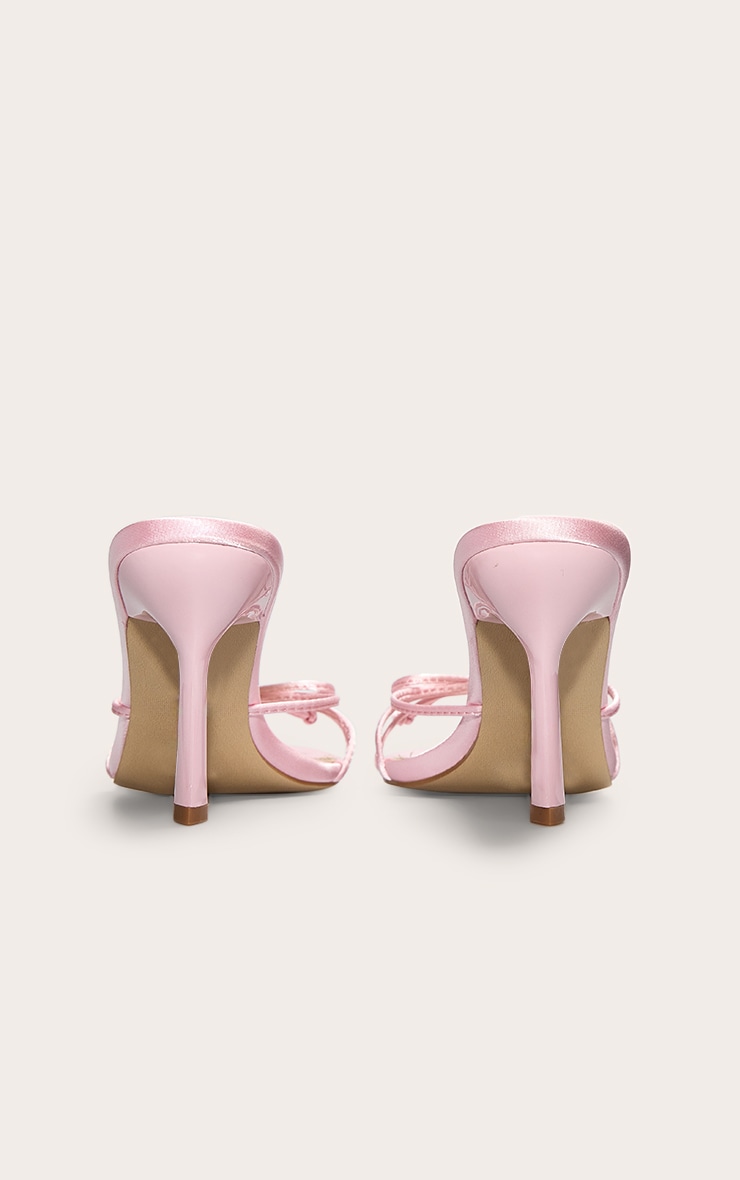 Mules rondes satinées rose tendre à talon aiguille moyen et noeud image 3