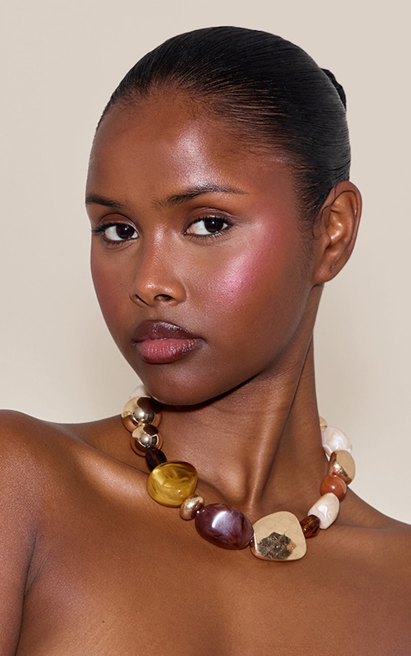 Worn Gold & Resin Chunky Beaded Necklace
