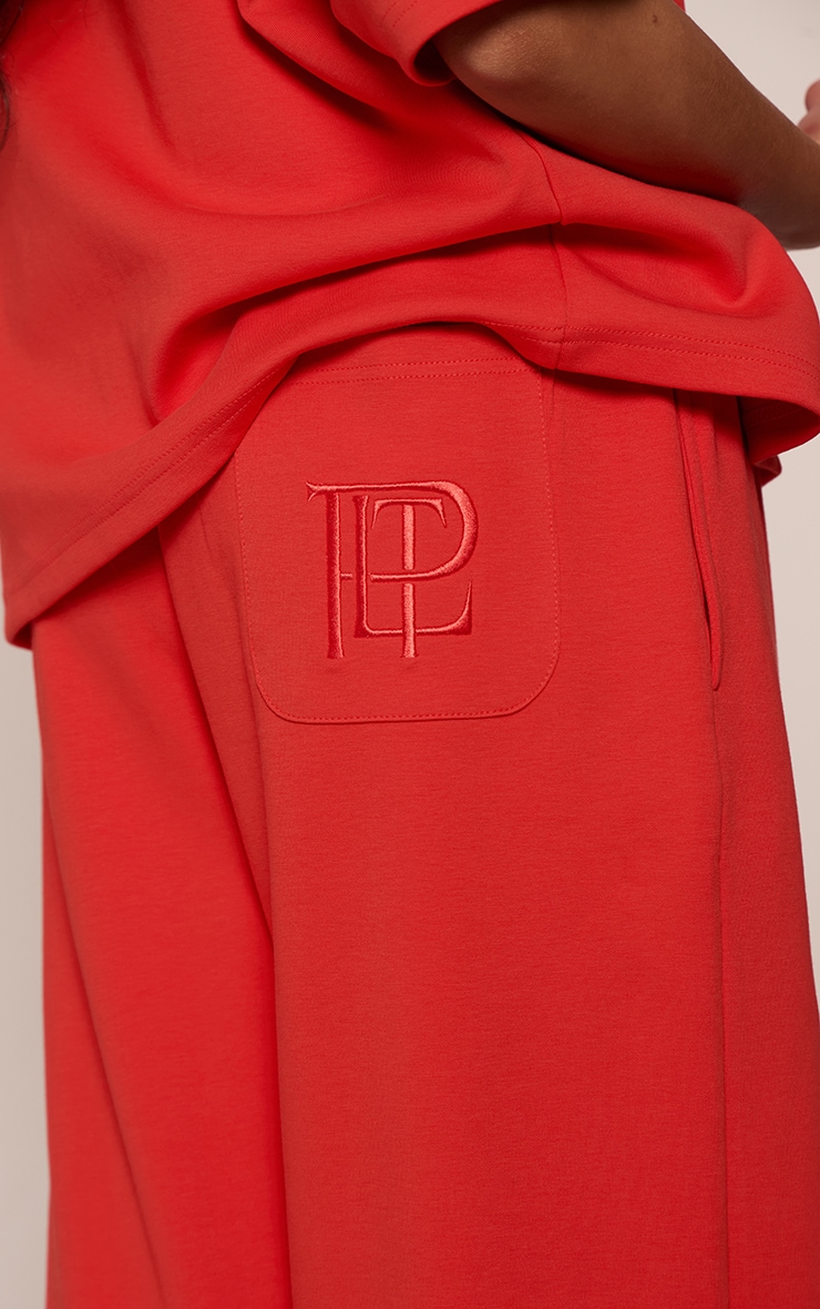 Red Embroidered Interlock Wide Leg Sweatpant image 4