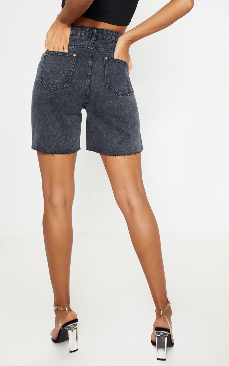 Washed Black Raw Hem Mom Shorts image 4