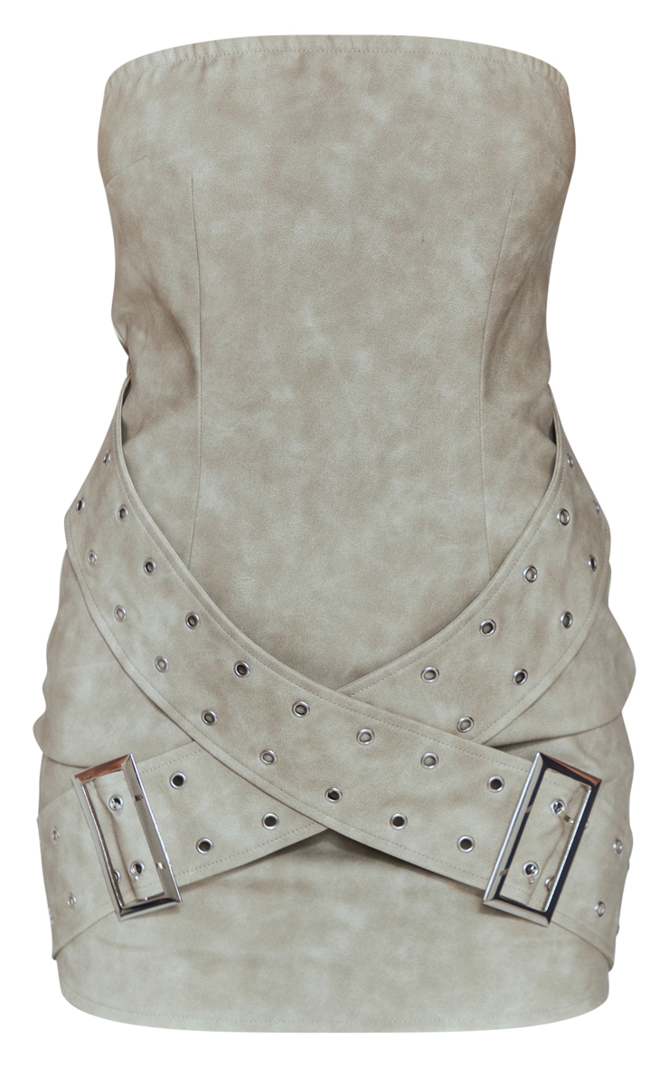 Grey Distressed Pu Bandeau Belt Bodycon Dress PrettyLittleThing AUS