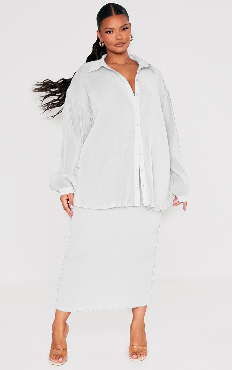  Plus White Plisse Button Front Oversized Shirt image 3