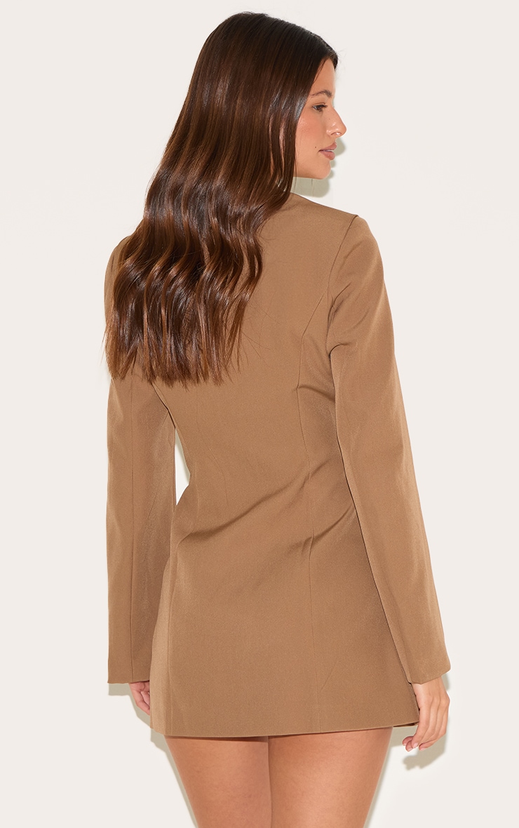 Mushroom Woven Collarless Blazer Dress image 2