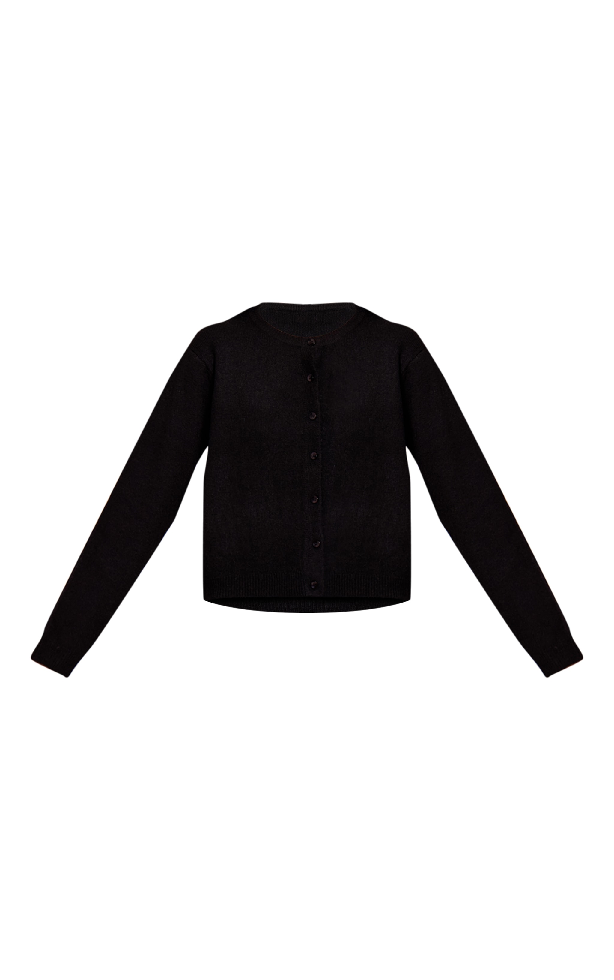 Black Round Neck Knit Cardigan image 5