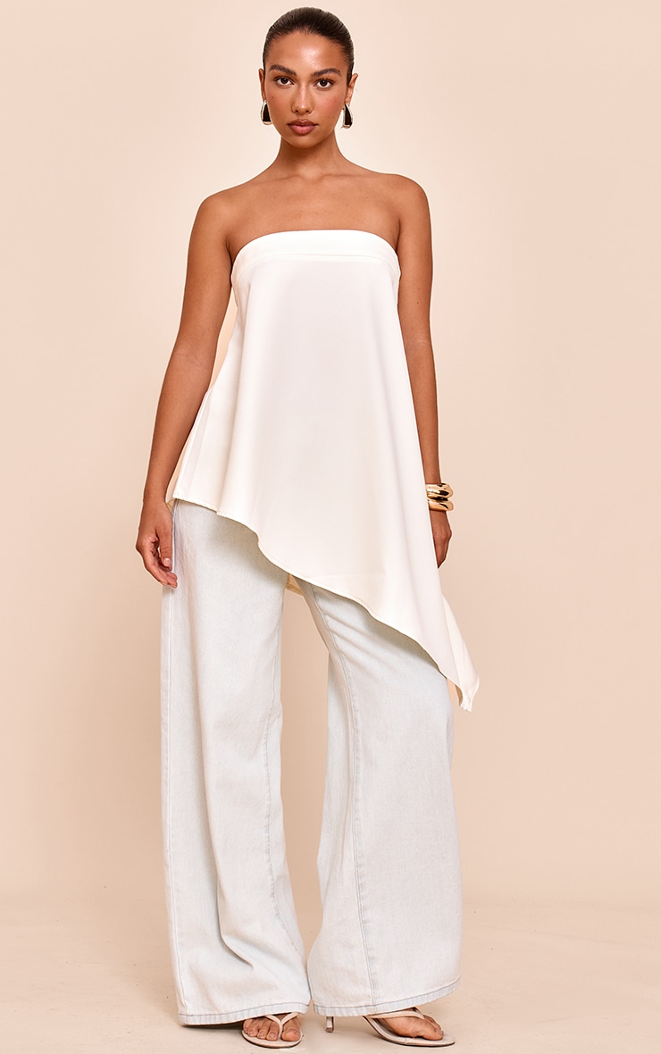Top bustier long fluide tissé crème à ourlet asymétrique image 3