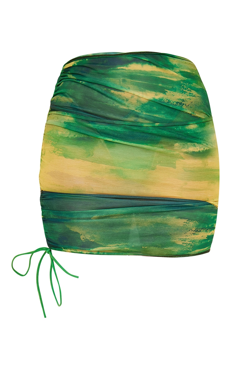 Green Abstract Ombre Burnout Ruched Side Mini Beach Skirt image 6