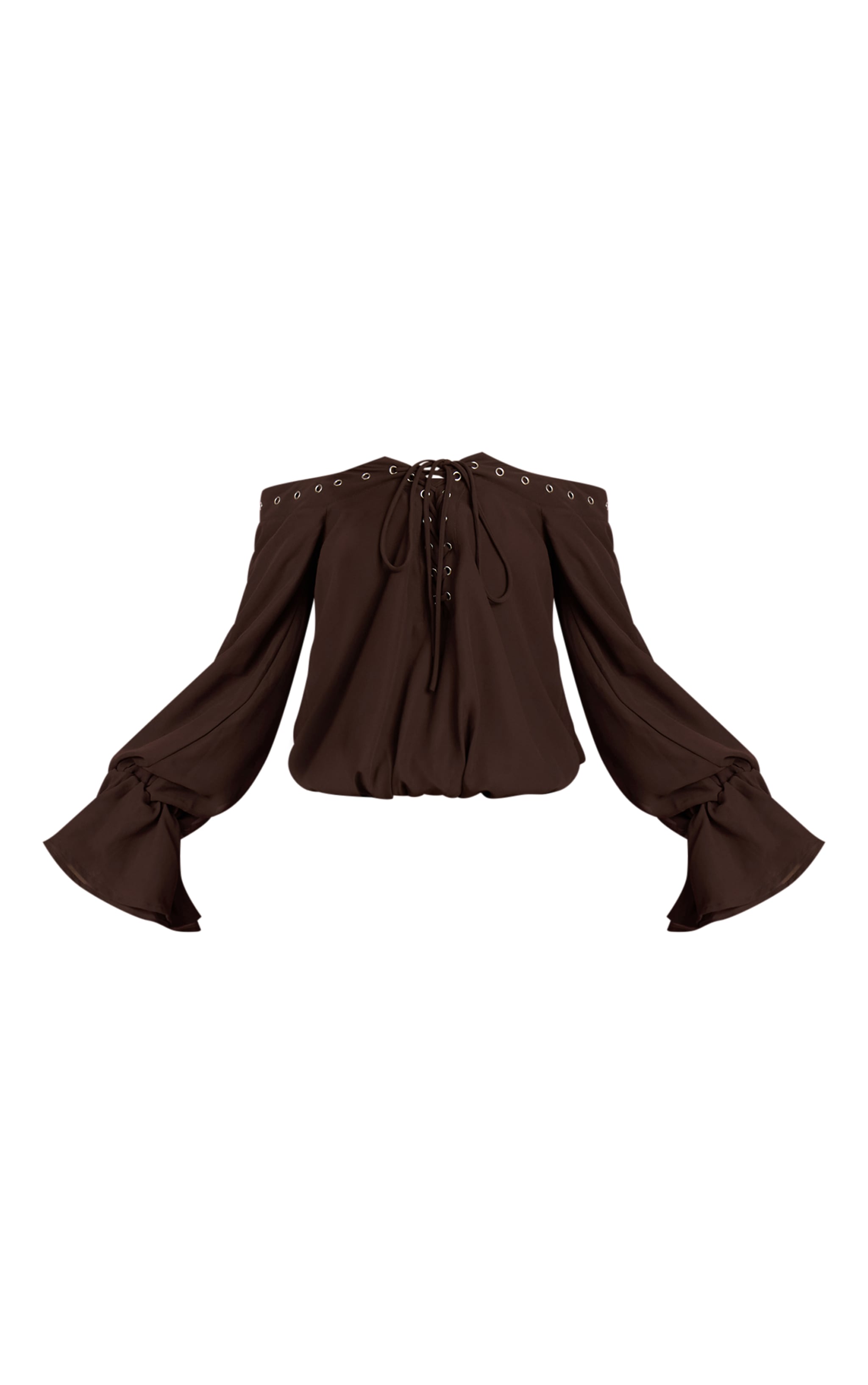Dark Brown Lace Up Front Bardot Top image 5