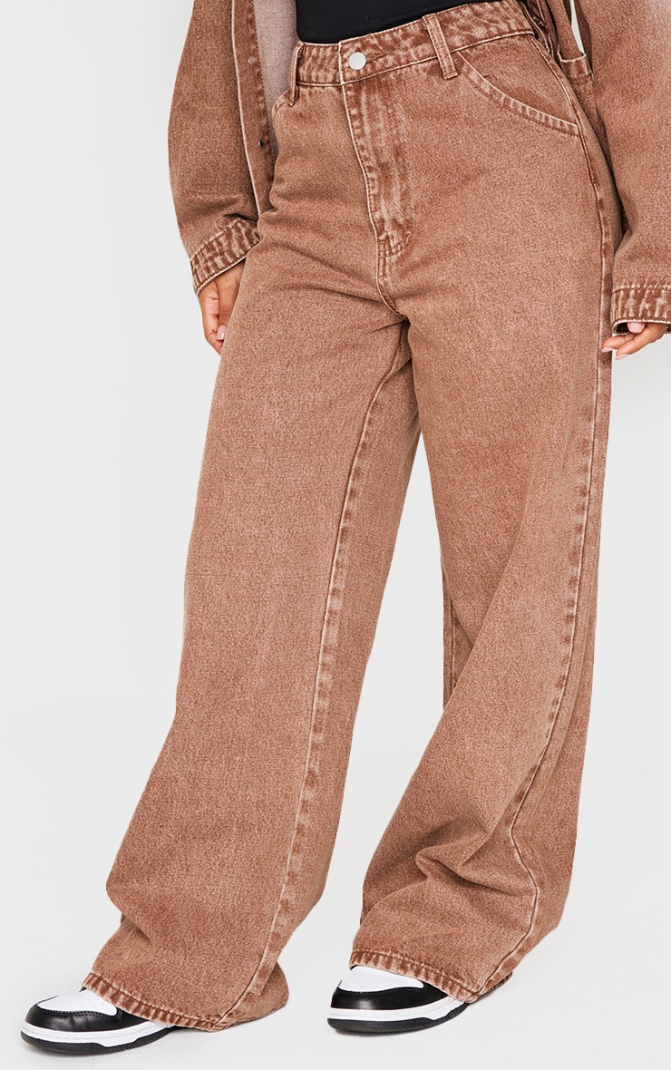 Petite Washed Brown Denim Wide Leg Jeans image 2