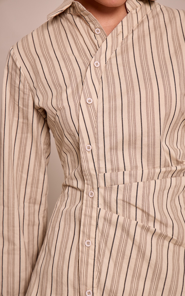 Stone Woven Pinstriped Asymmetrical Shirt image 4