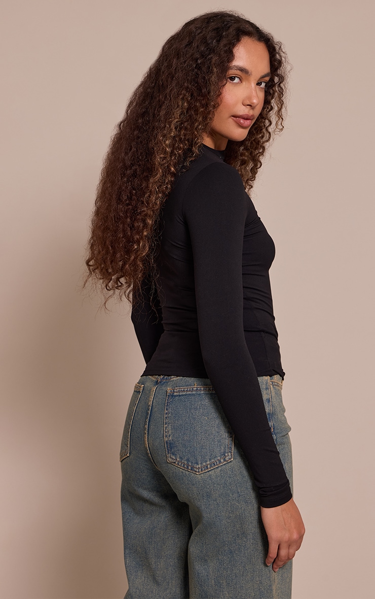 Tall Black Snatched Sculpt Long Sleeve T Shirt image 2