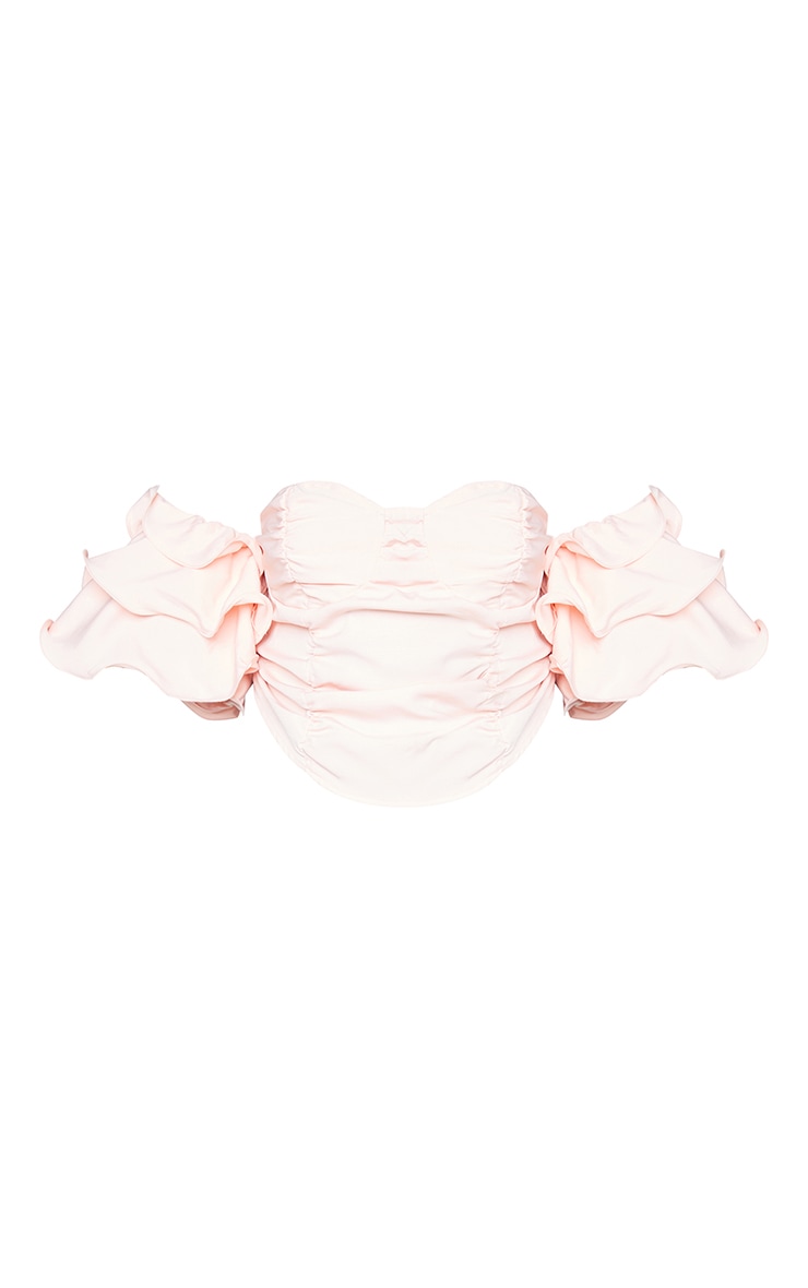 Plus Baby Pink Ruffle Puff Sleeve Bardot Crop Top image 5
