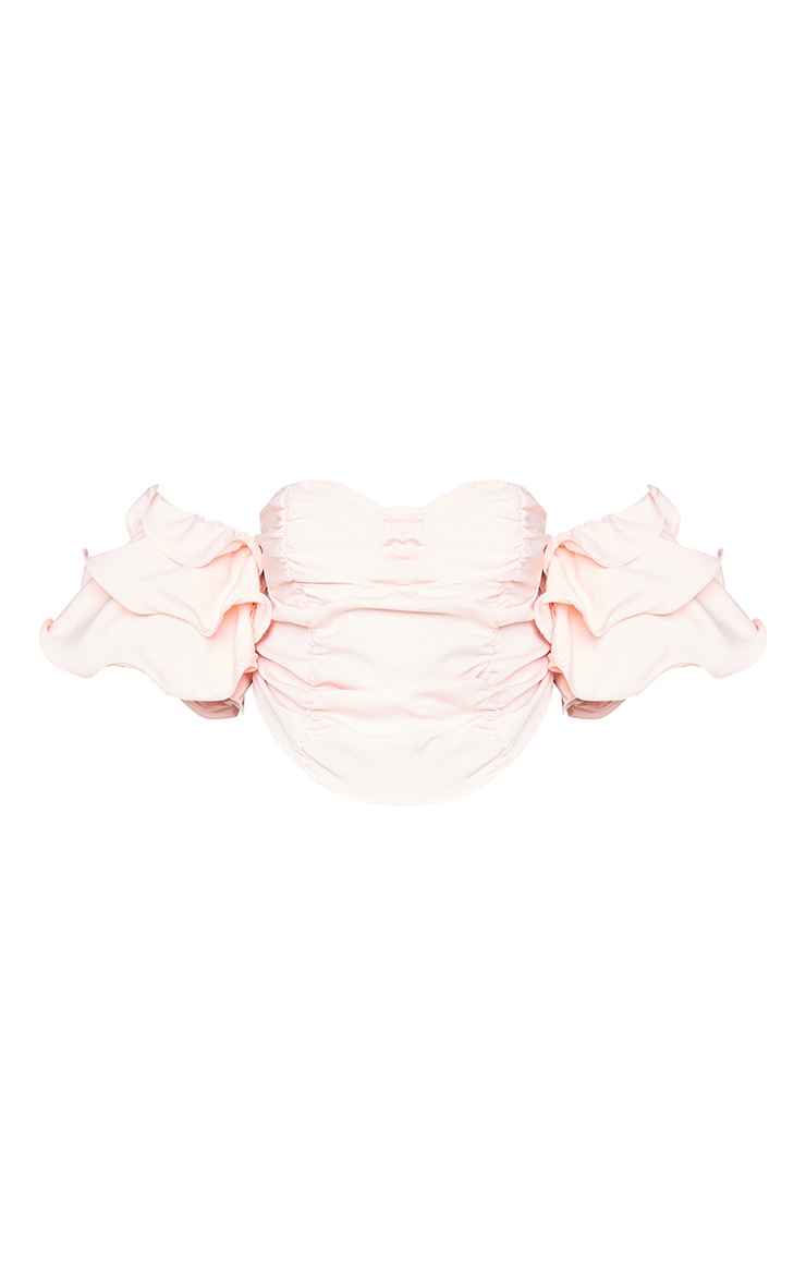 Plus Baby Pink Ruffle Puff Sleeve Bardot Crop Top image 5