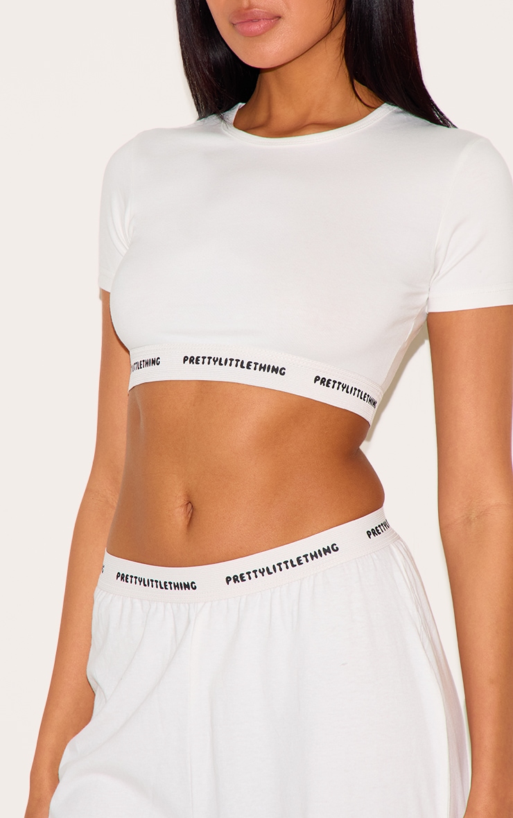 PRETTYLITTLETHING Cream Tape Short Sleeve PJ Top image 4