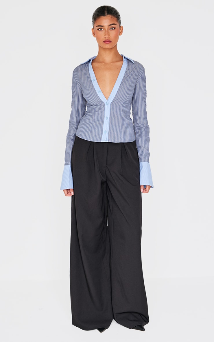 Blue Fitted Multi Stripe Shirt image 3