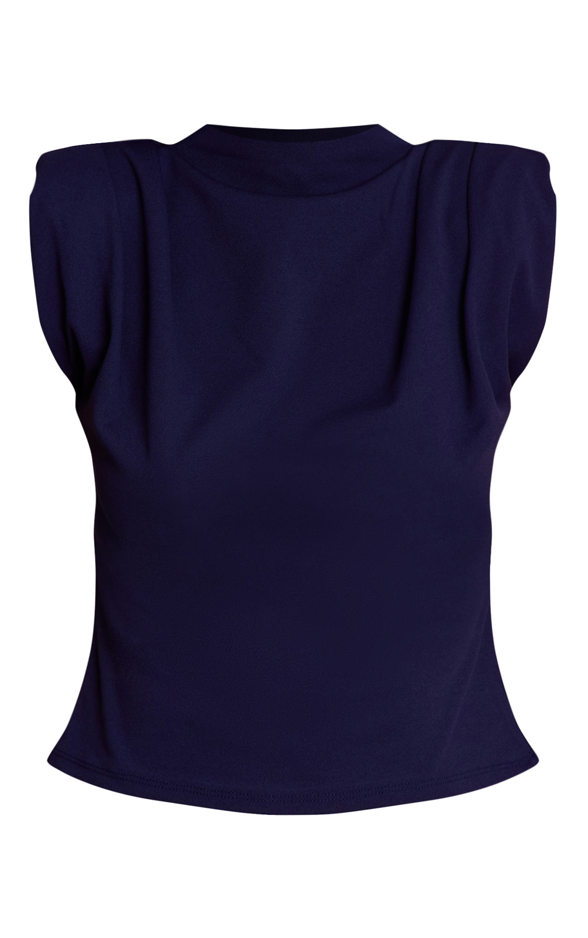 Navy Shoulder Pad Pleated Boat Neck Top image 5