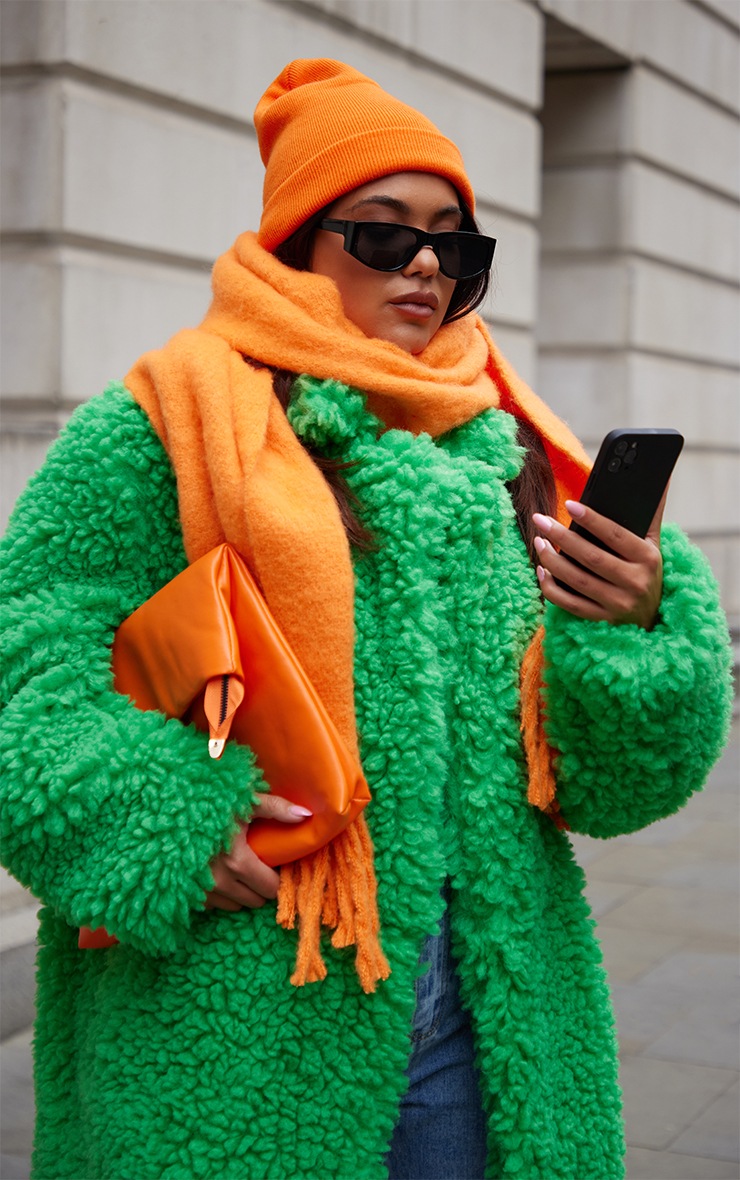 Orange Soft Blanket Tassel Scarf image 2