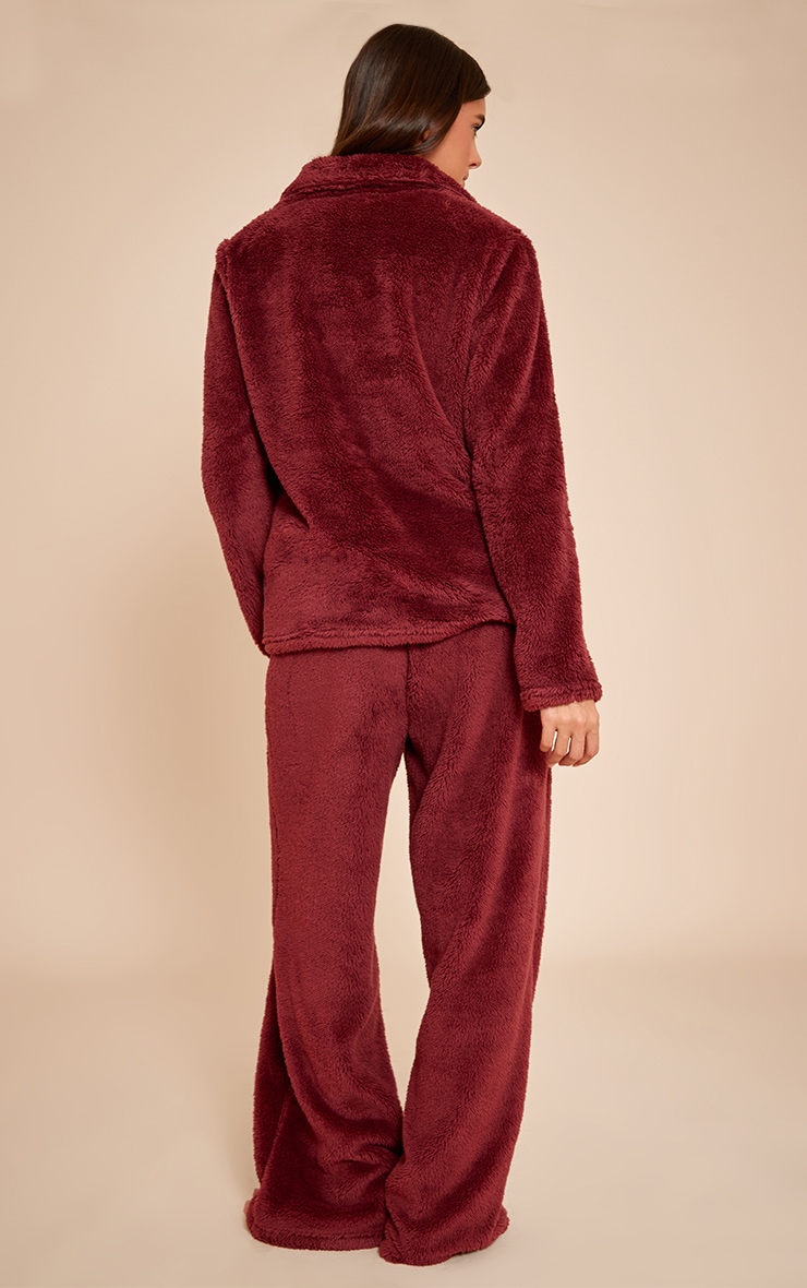Burgundy Button Up Fleece Pajama Set image 2