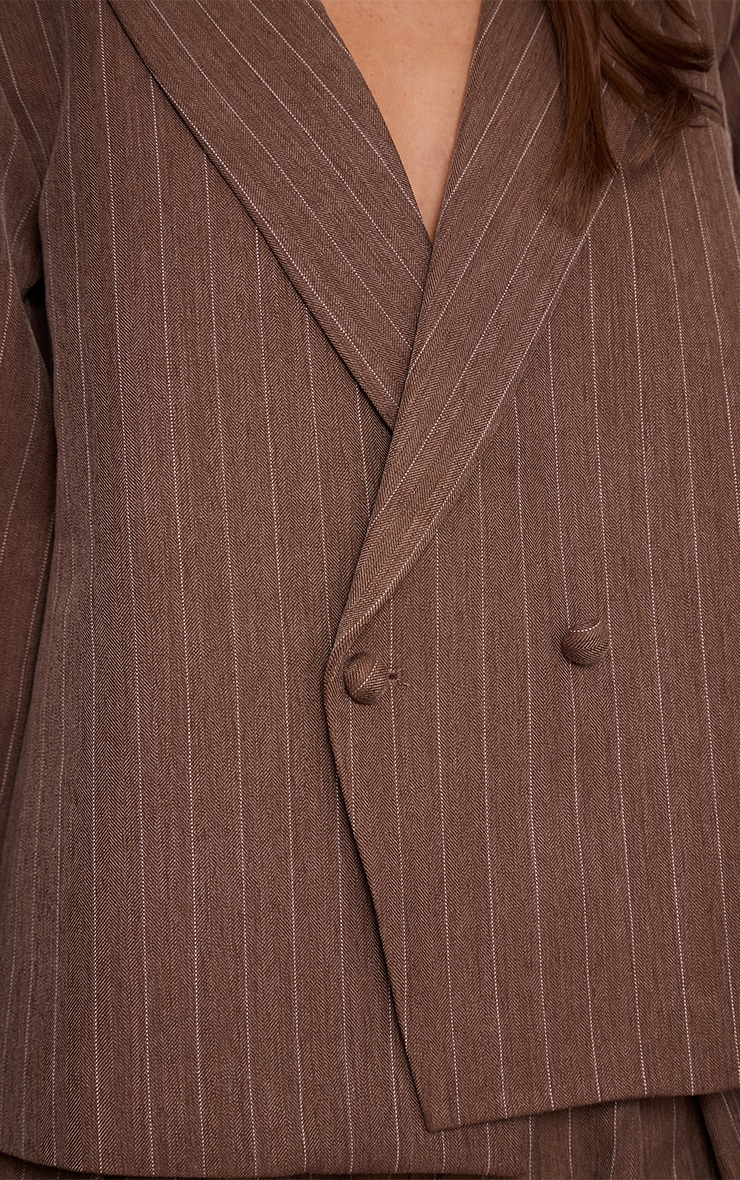 Chocolate Brown Pinstripe Boxy Blazer image 4