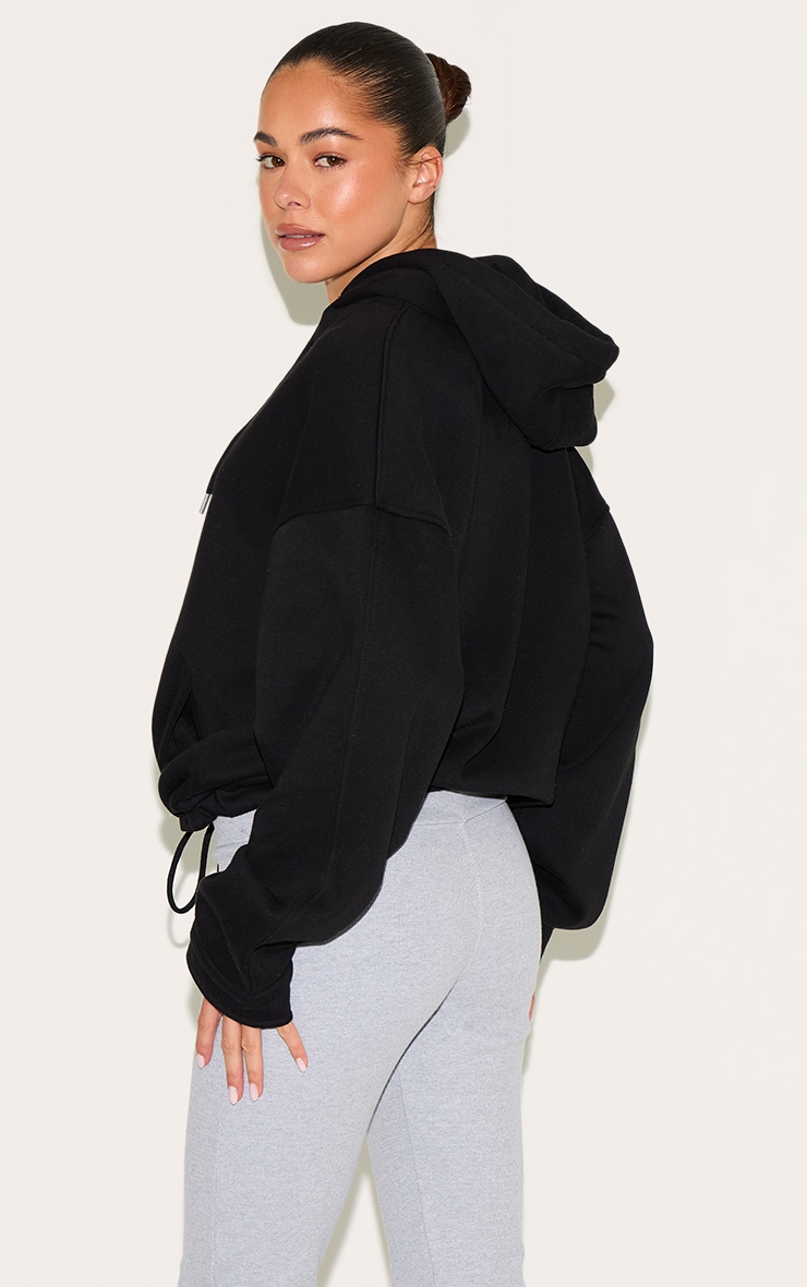 Black Oversized Zip Up Toggle Waist Hoodie image 2