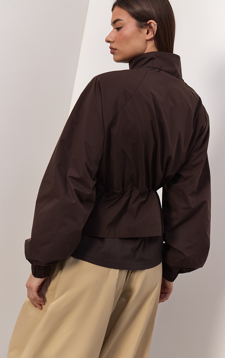 Chocolate Cinch Waist Pocket Detail Rain Jacket image 3