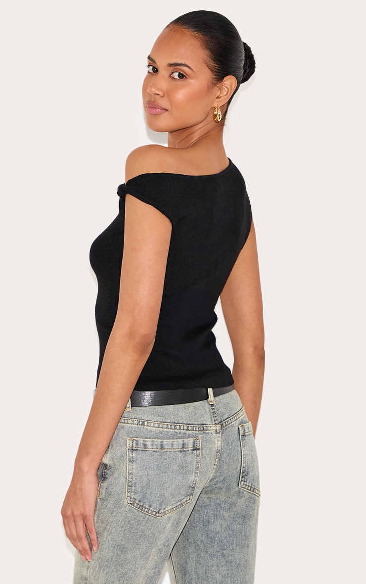 Black Fine Knit Twist Neck Vest Top image 2