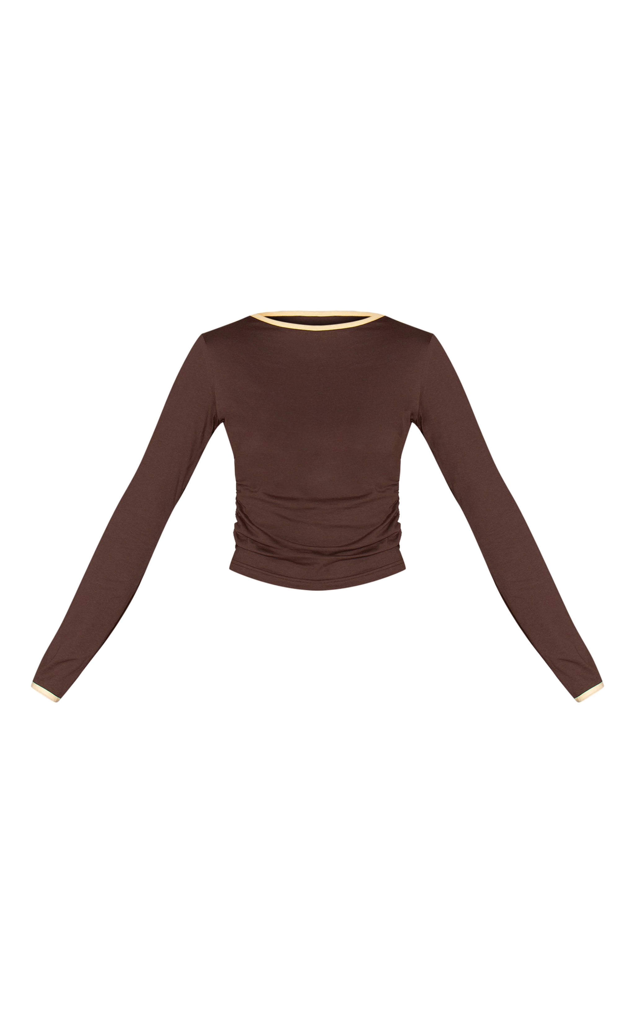 Chocolate Cotton Contrast Cuff Long Sleeve Top image 5