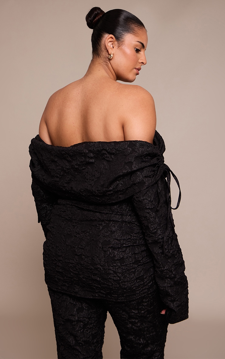 Plus Black Floral Jacquard Bardot Top image 2