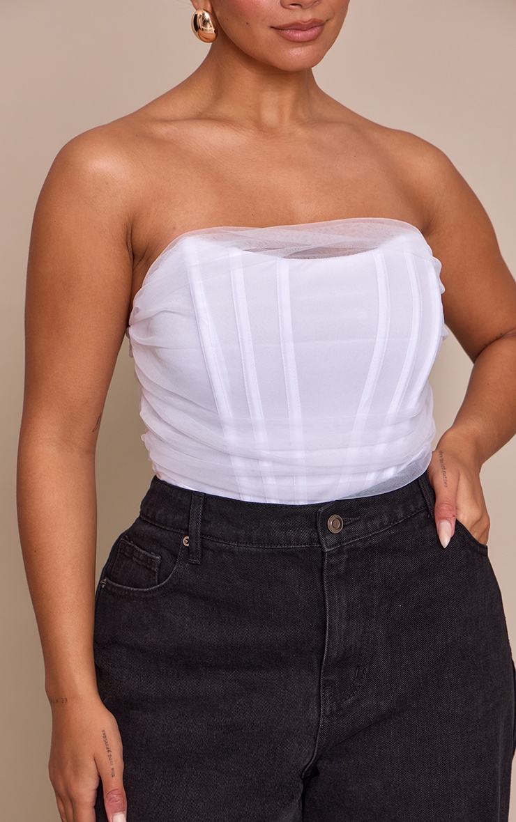 Shape White Mesh Detail Corset Bodysuit image 4