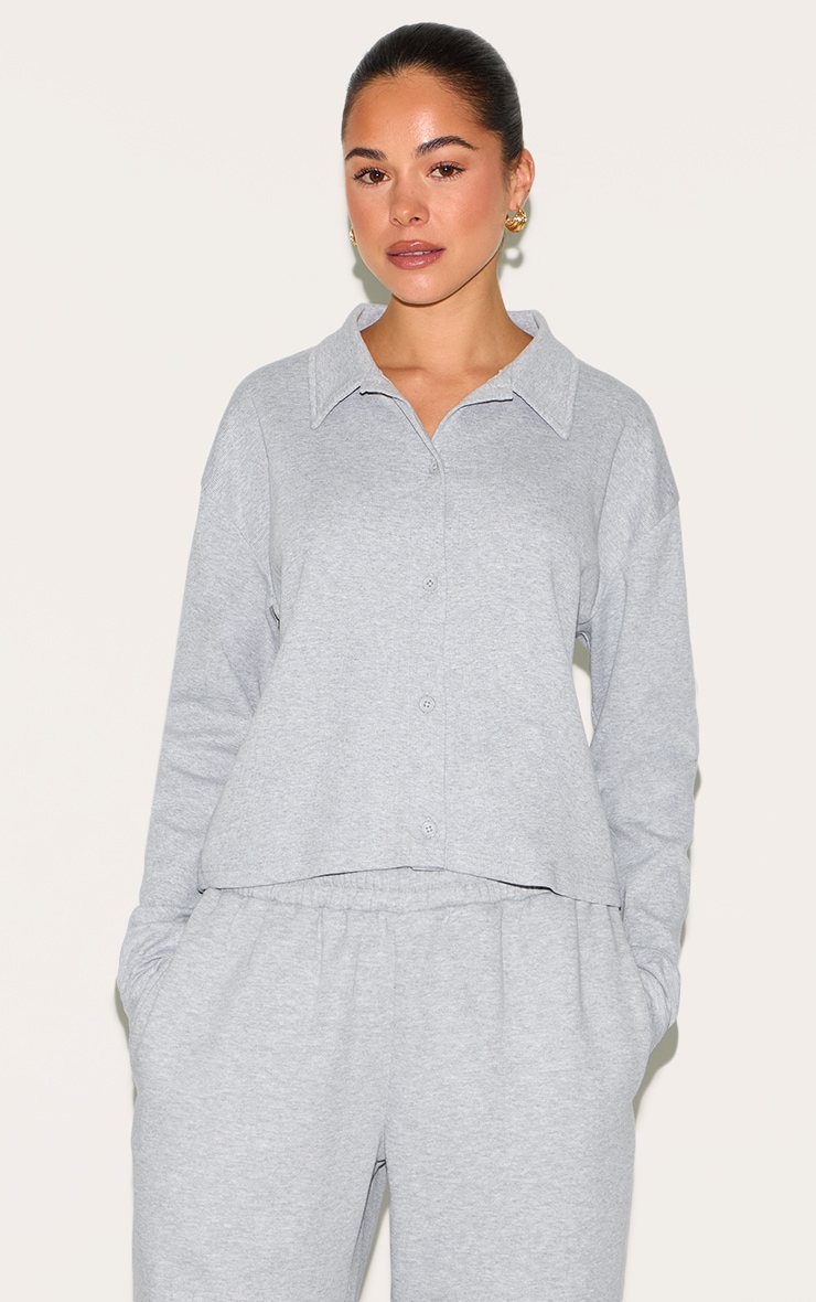 Grey Marl Cropped Boxy Collared Sweat image 1