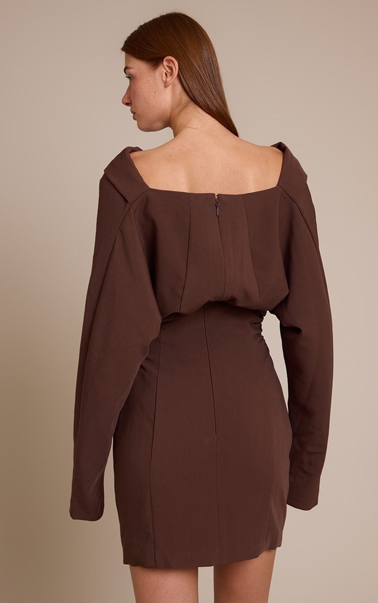 Chocolate Woven Cowl Neck Tailored Dress image 2