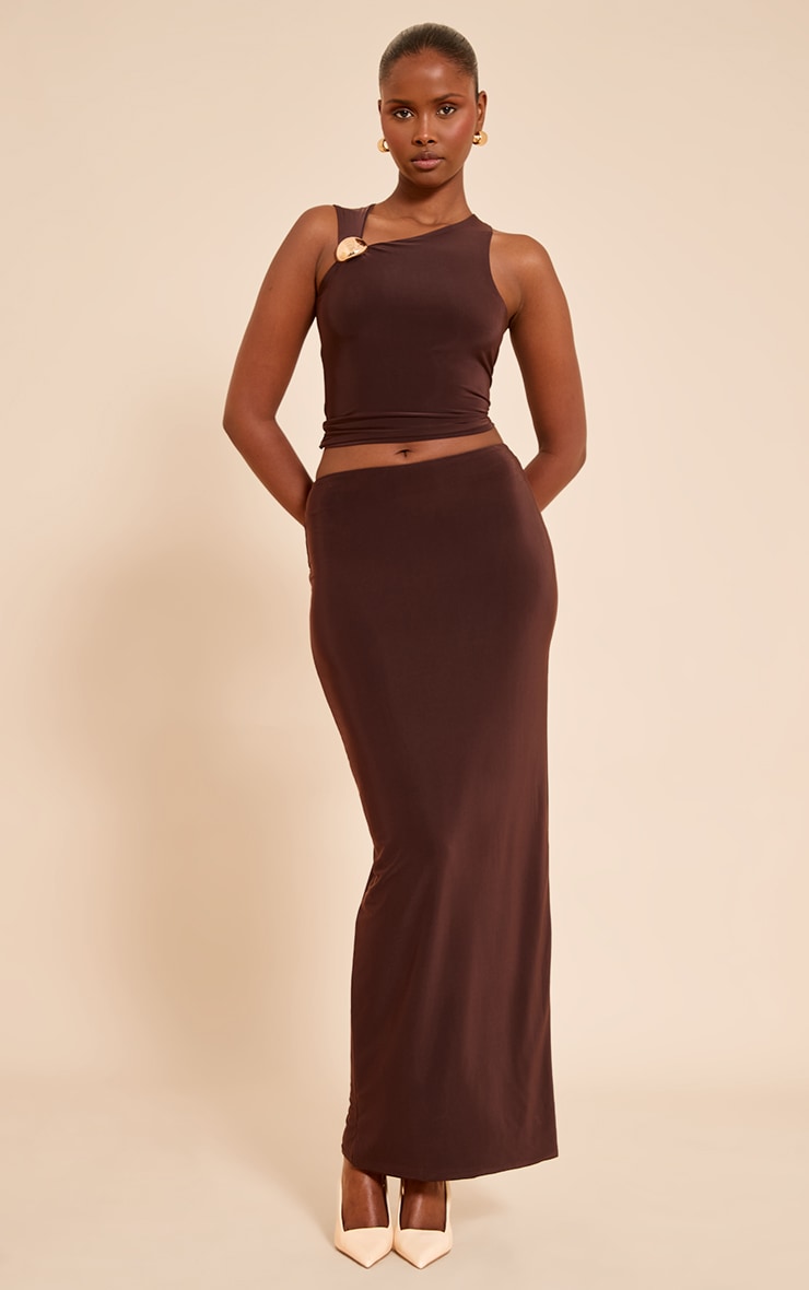 Chocolate Slinky Low Waist Maxi Skirt image 2