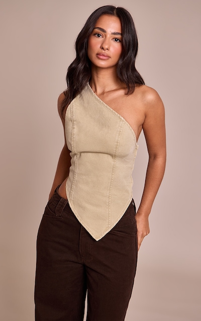 Petite Top asymétrique en jean kaki délavé
