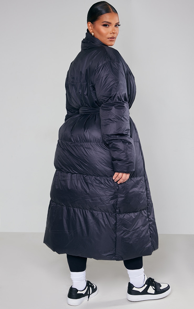  Plus Black Collar Puffer Maxi Coat image 2