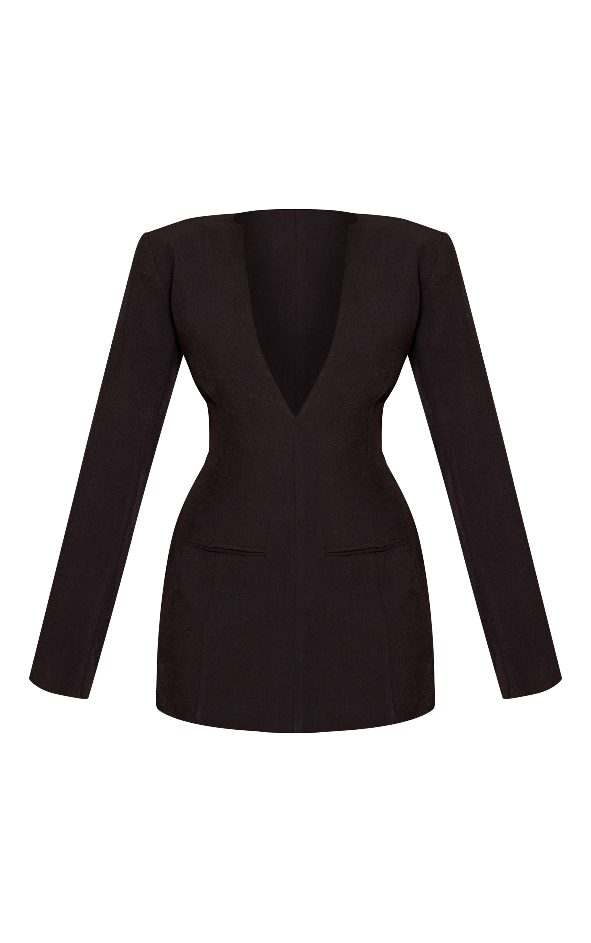 Black Woven V Neck Long Sleeve Mini Dress image 5