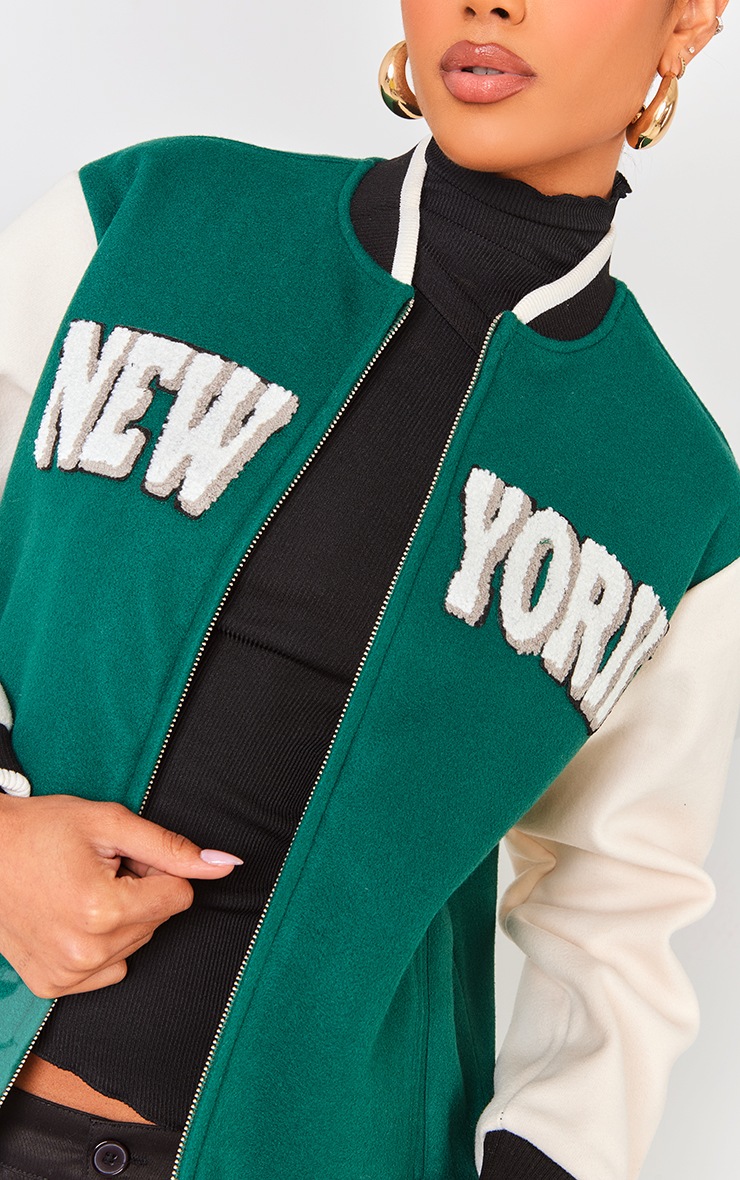 Forest Green New York Graphic Varsity Jacket image 4