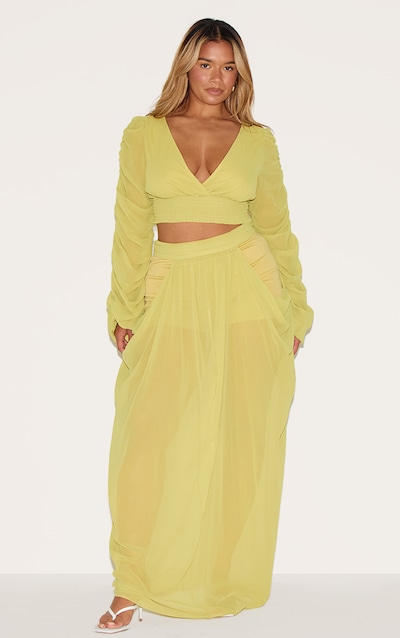 Shape Lime Chiffon Highwaisted Drape Maxi Skirt