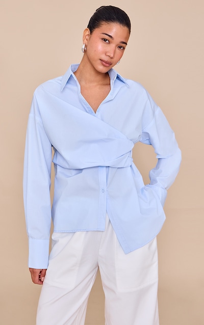 Light Blue Asymmetric Drape Shirt