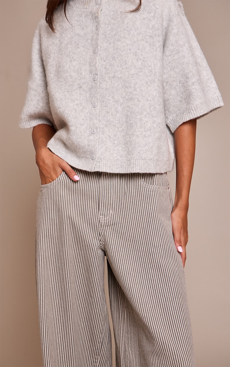 Khaki Pinstripe High Waist Denim Jeans image 4