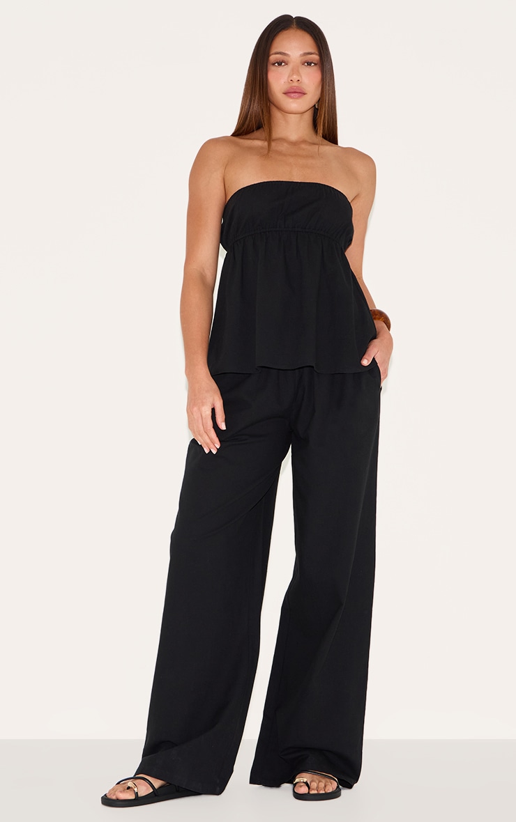 Tall Black Linen Look Peplum Bandeau Top image 3