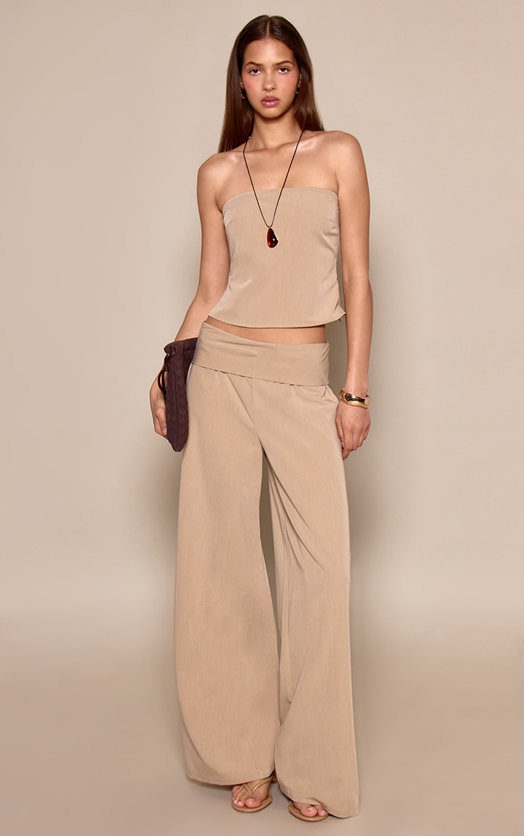 Taupe Woven Fold Over Pants