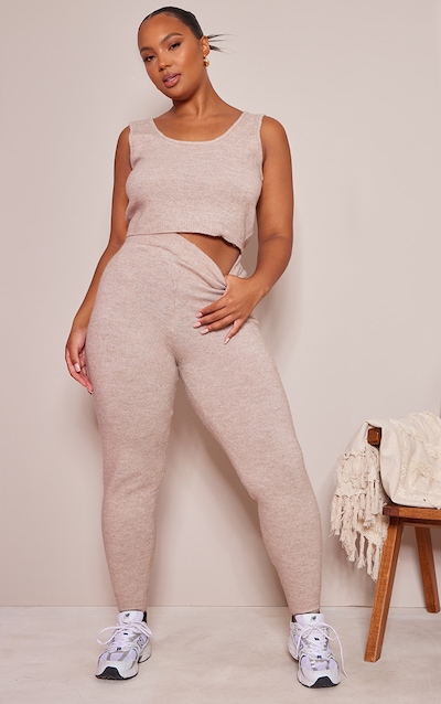 Plus Jogging ample en maille tricot café au lait