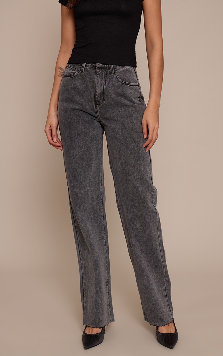 Tall Washed Grey High Waist Straight Leg Jeans