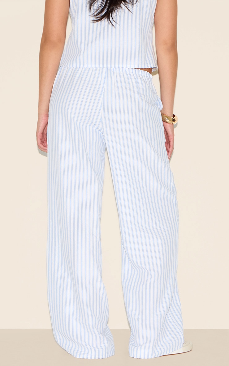 Blue Striped Tie Waist Straight Leg Pants image 3
