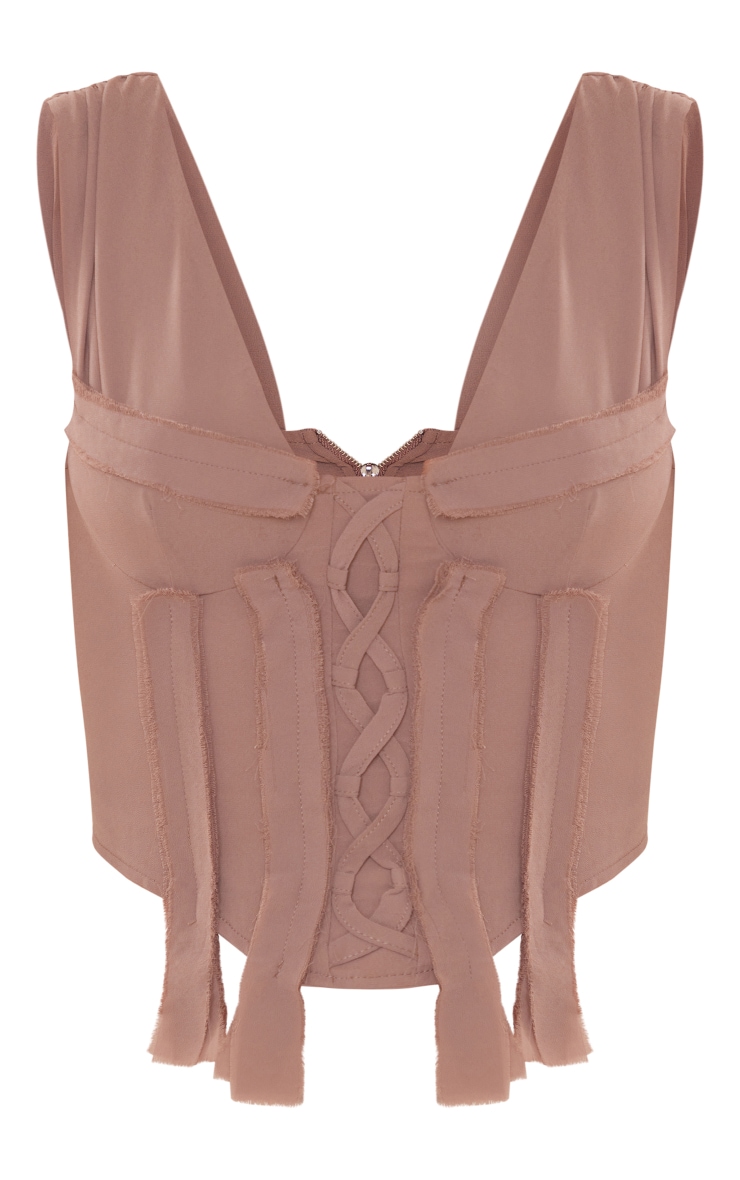 Taupe Woven Lace Up Fray Detail Corset image 1