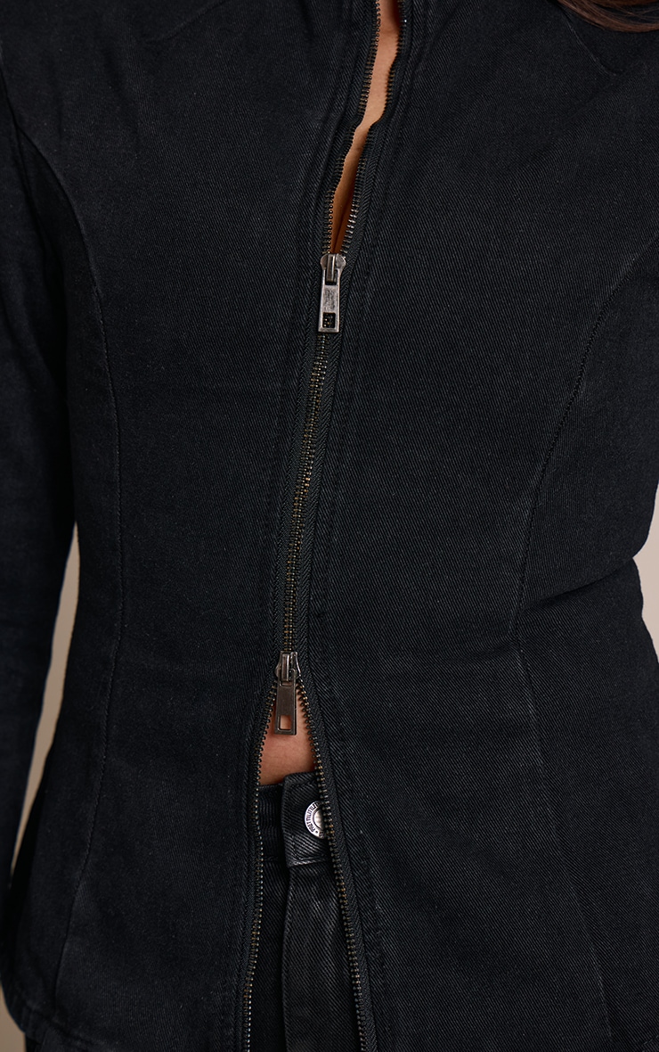 Washed Black Seam Detail High Neck Fitted Jacket image 4