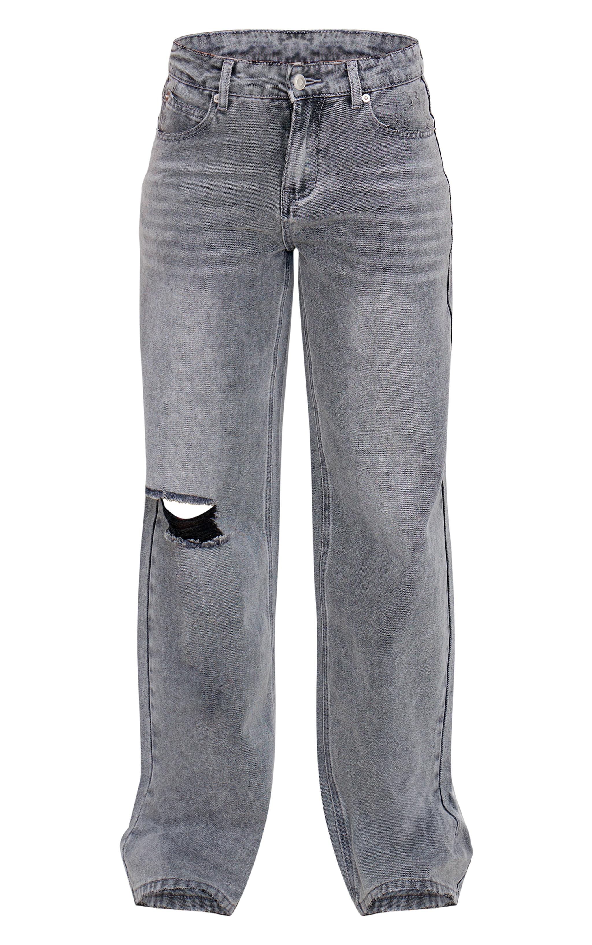 Tall Washed Grey Ripped Knee Frayed Hem Straight Leg Jeans image 5