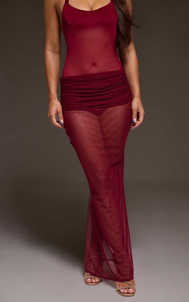 Wine Mesh Extreme Fold Over Maxi Skirt  image 2
