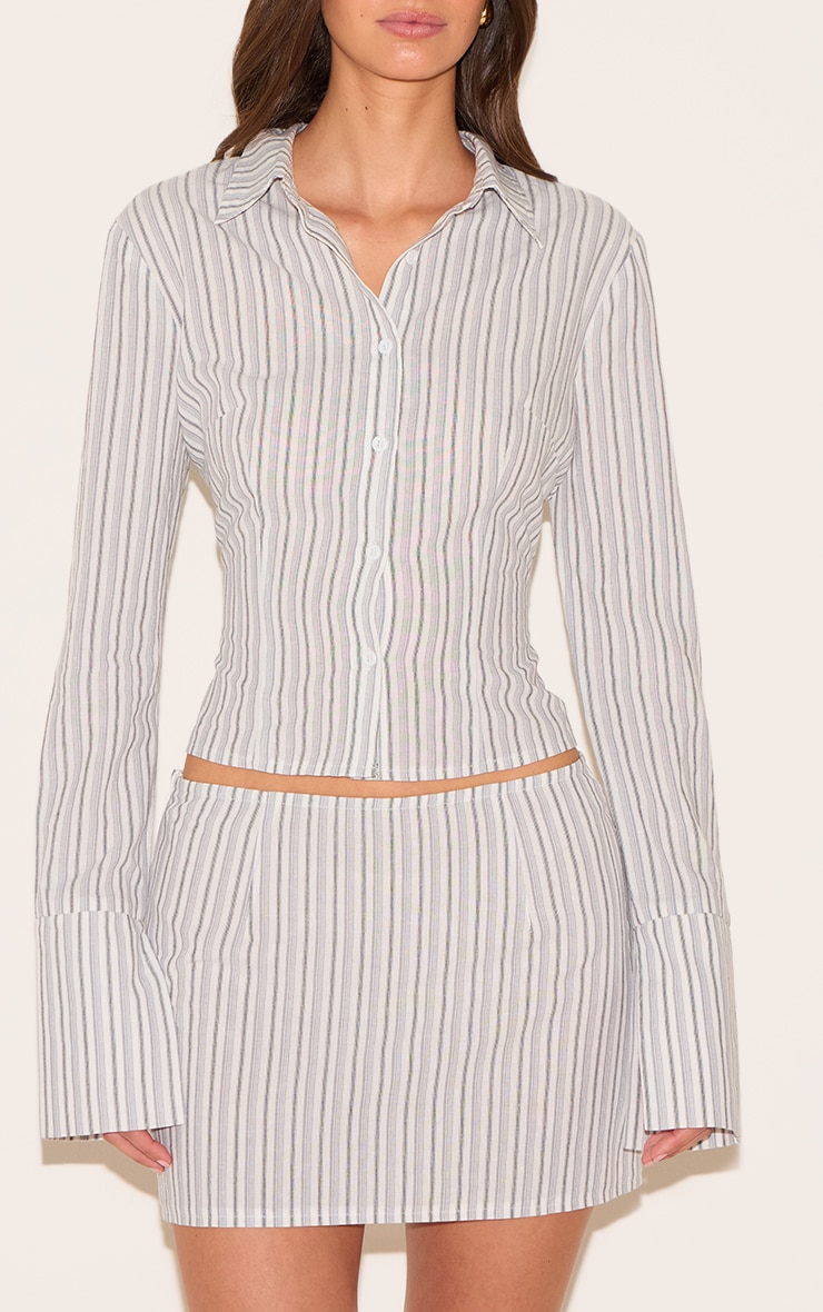 Cream Pinstripe Fitted Shirt image 4