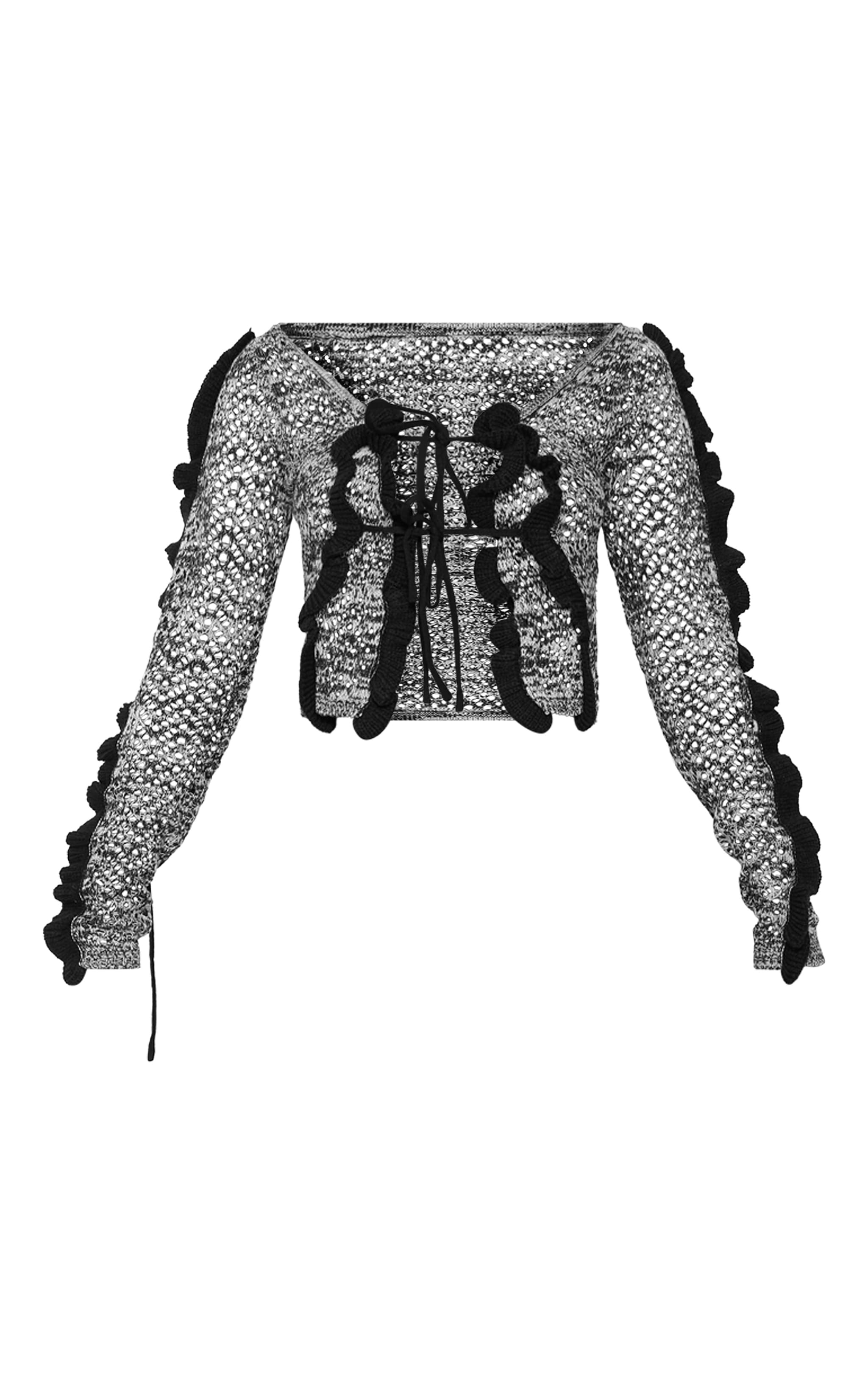 Petite Top en maille tricot ajourée noire à détail volanté image 5