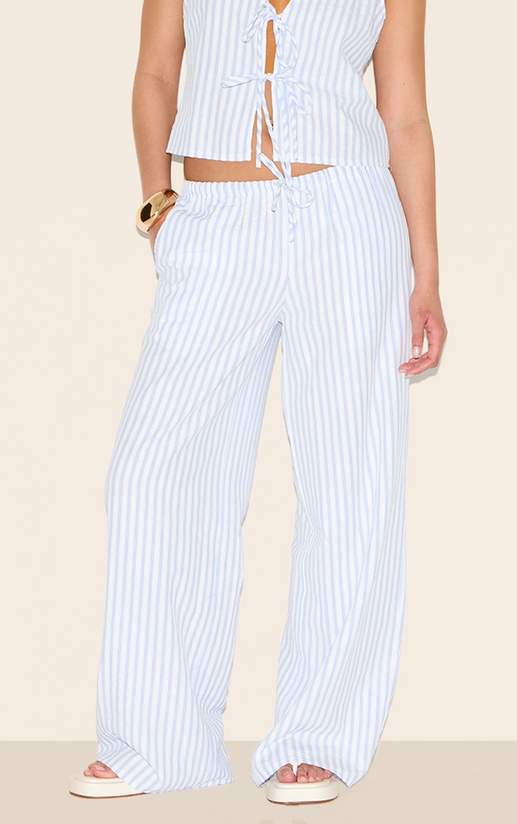 Blue Striped Tie Waist Straight Leg Pants image 2